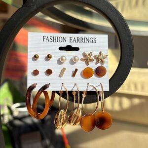 Women's Gold and Amber Mixed Earring Set